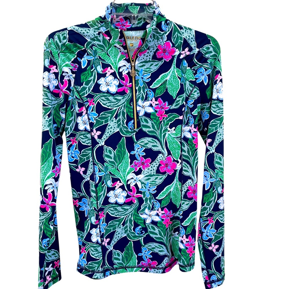 Lilly Pulitzer Navy Floral Half-Zip Long Sleeve Top - Picture 9 of 11